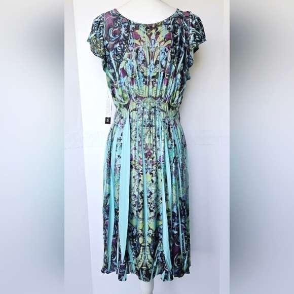 Apt. 9 Wmns Flutter Sleeve Accordion Pleat Sublimation Print Midi Dress XL NWT - Picture 6 of 13